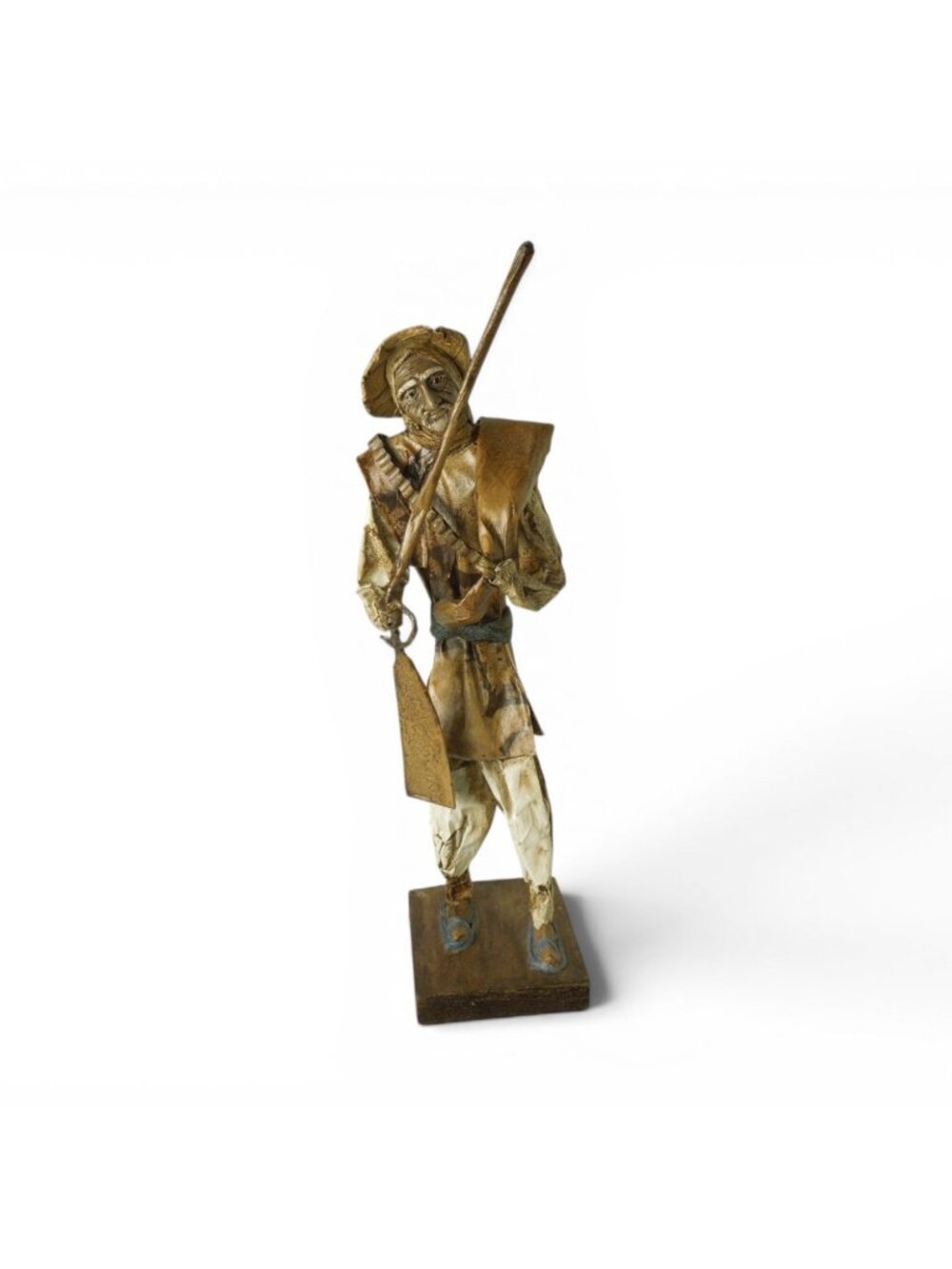Vintage Mexican Folk Art Paper Mache Hunter Man Holding a Rifle 14.5"
